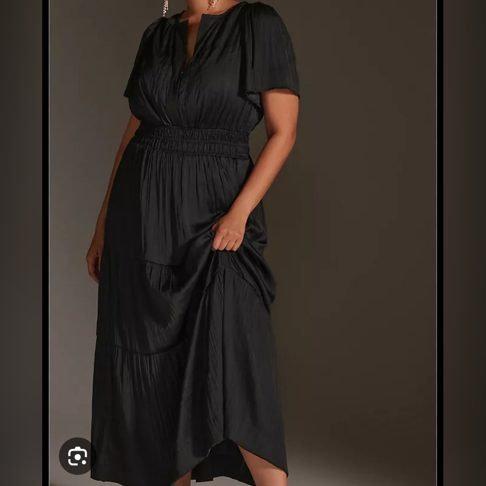 Anthropologie Black Flutter Sleeve Maxi Dress